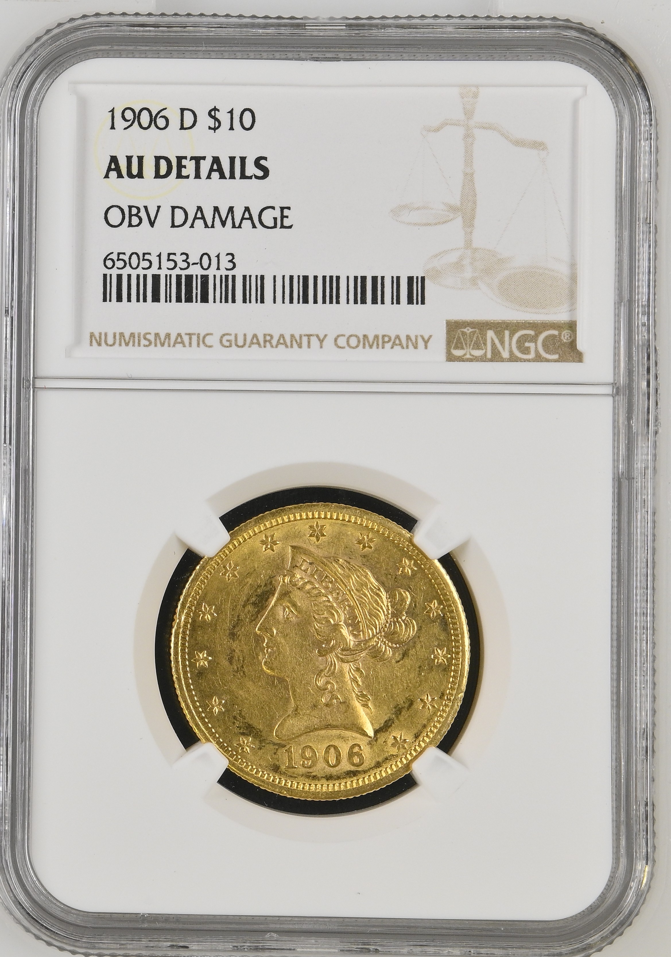 Obverse — United States 10 Dollars 1906-D — Cert 6505153-013